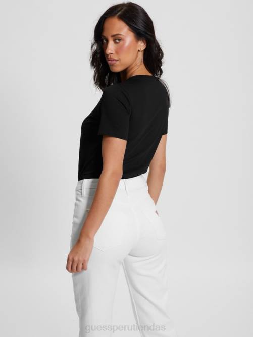 GUESS camiseta ecológica con cuello redondo y logo de strass mujer 0P8X1295 negro vestir