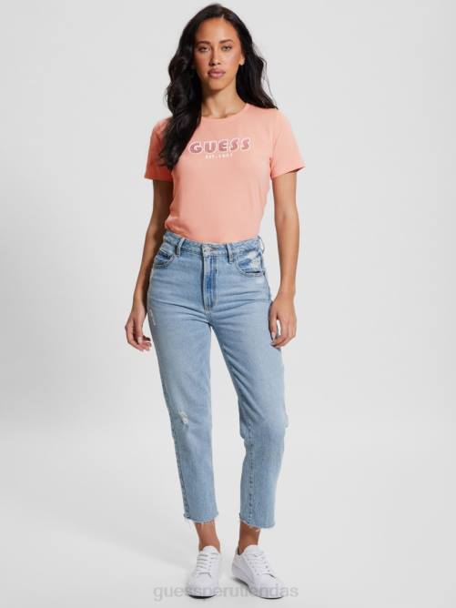 GUESS camiseta ecológica con cuello redondo y logo de strass mujer 0P8X962 rosa en polvo vestir