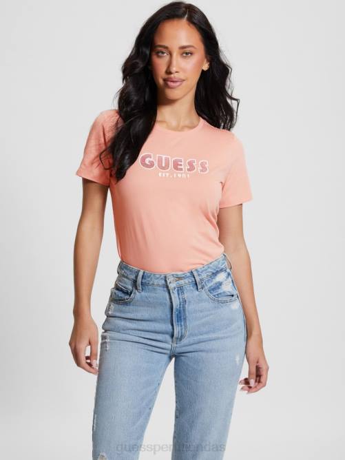 GUESS camiseta ecológica con cuello redondo y logo de strass mujer 0P8X962 rosa en polvo vestir