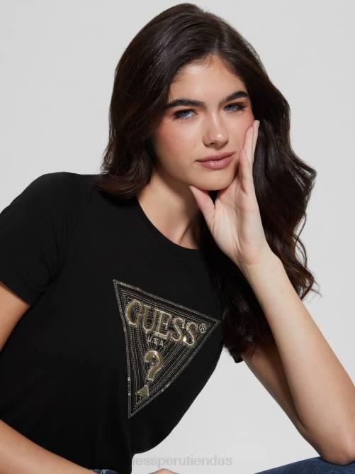 GUESS camiseta ecológica con logo de lentejuelas en varios tonos mujer 0P8X1478 negro vestir