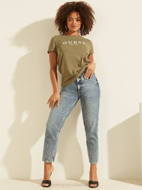 GUESS camiseta ecológica con logo en los puños mujer 0P8X1602 sabio del ejército vestir