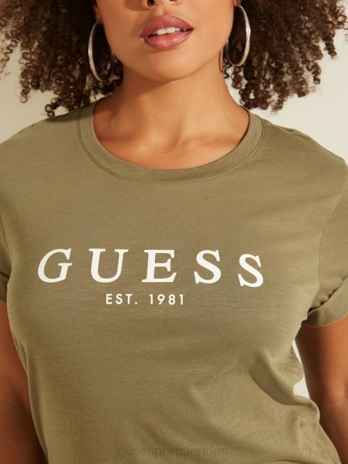 GUESS camiseta ecológica con logo en los puños mujer 0P8X1602 sabio del ejército vestir