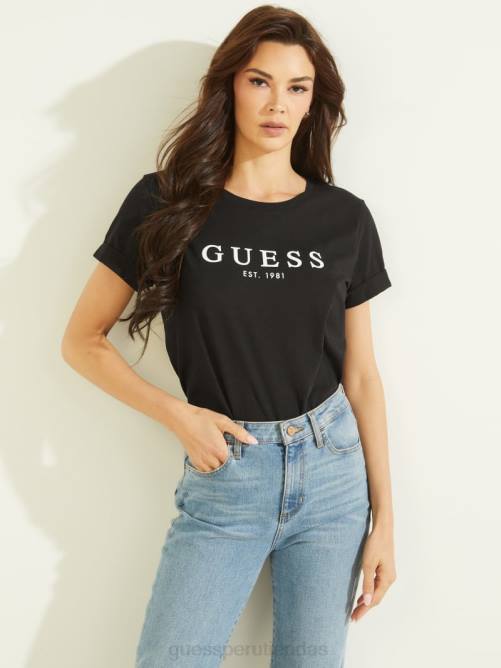 GUESS camiseta ecológica con logo y puños mujer 0P8X1211 negro vestir