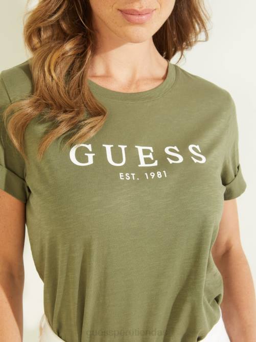 GUESS camiseta ecológica con logo y puños mujer 0P8X1686 sabio del ejército vestir