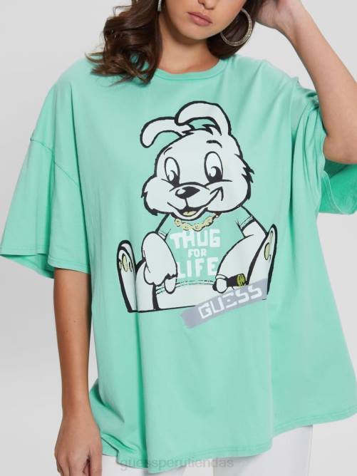 GUESS camiseta extragrande con estampado de conejito mujer 0P8X1108 agua del caribe multi vestir