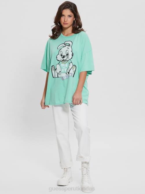 GUESS camiseta extragrande con estampado de conejito mujer 0P8X1108 agua del caribe multi vestir