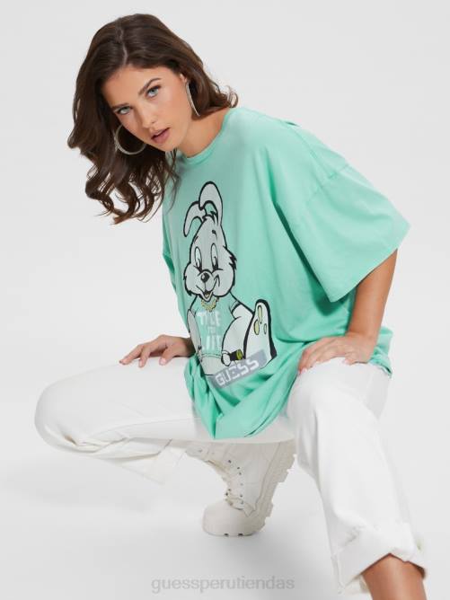 GUESS camiseta extragrande con estampado de conejito mujer 0P8X1108 agua del caribe multi vestir