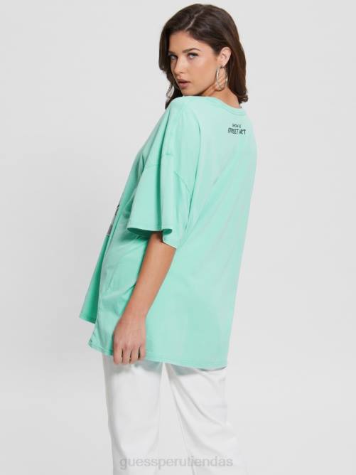 GUESS camiseta extragrande con estampado de conejito mujer 0P8X1108 agua del caribe multi vestir