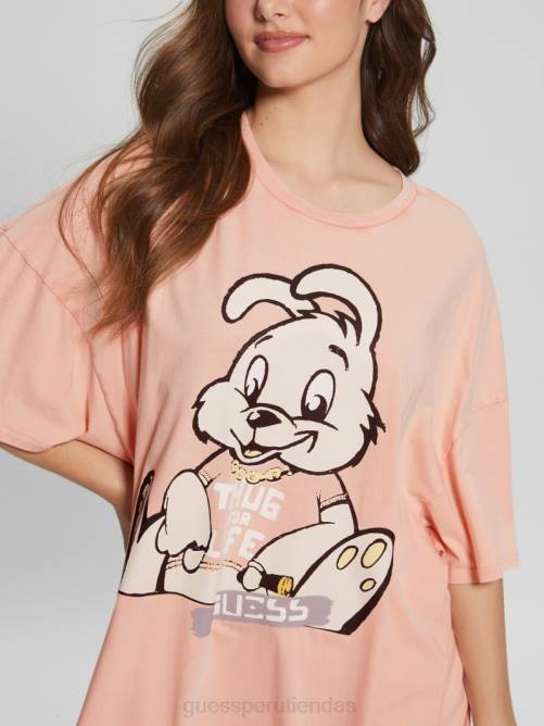 GUESS camiseta extragrande con estampado de conejito mujer 0P8X1215 hola melocotón multi vestir