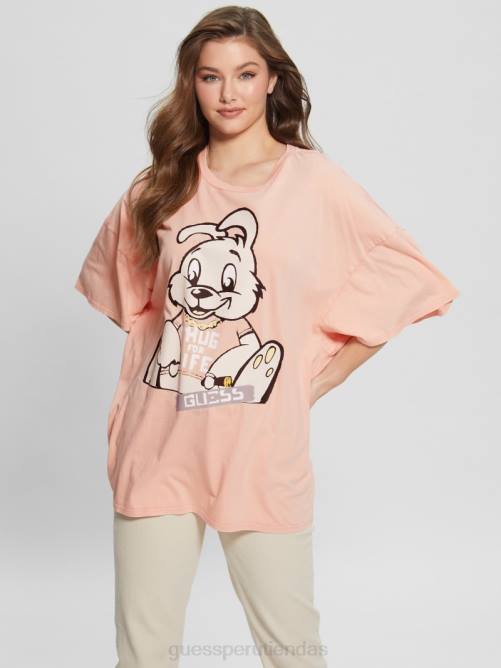GUESS camiseta extragrande con estampado de conejito mujer 0P8X1215 hola melocotón multi vestir