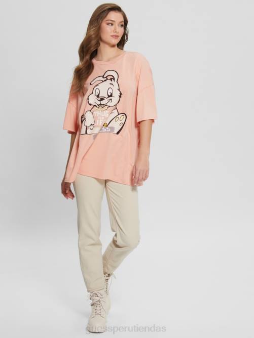 GUESS camiseta extragrande con estampado de conejito mujer 0P8X1215 hola melocotón multi vestir