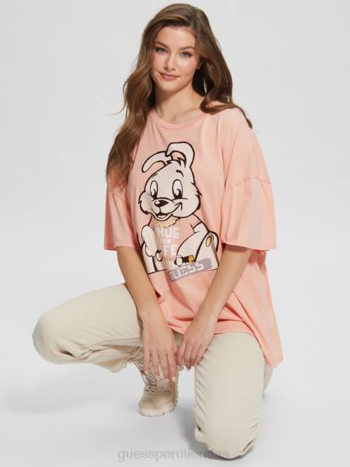 GUESS camiseta extragrande con estampado de conejito mujer 0P8X1215 hola melocotón multi vestir