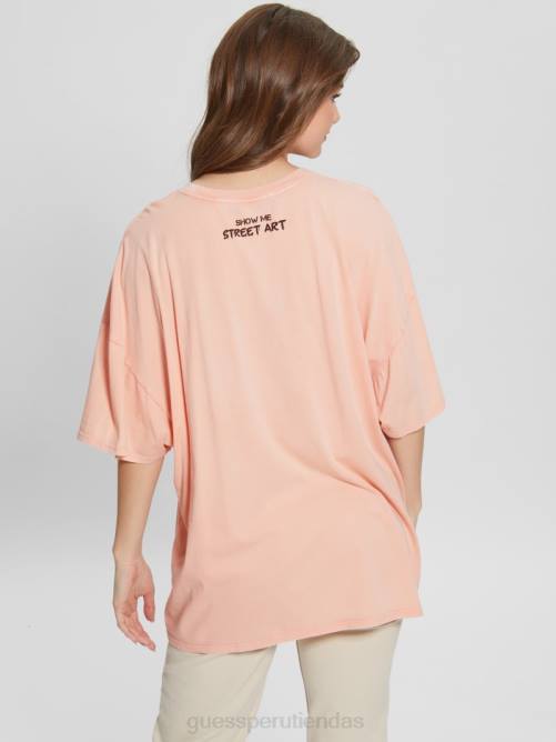 GUESS camiseta extragrande con estampado de conejito mujer 0P8X1215 hola melocotón multi vestir