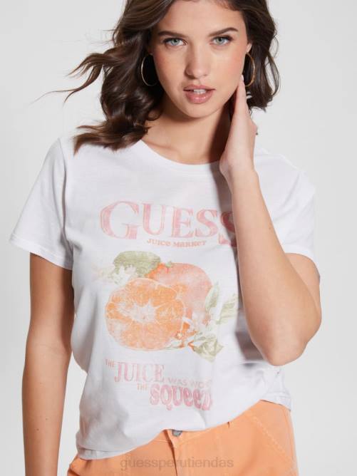 GUESS camiseta fácil de frutas mujer 0P8X951 blanco puro vestir