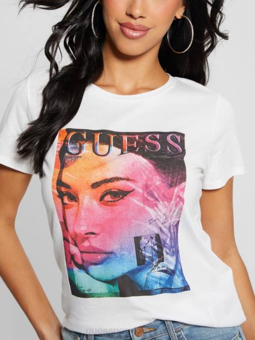 GUESS camiseta fácil de la revista ombre mujer 0P8X1538 blanco puro vestir