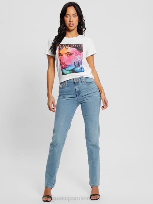GUESS camiseta fácil de la revista ombre mujer 0P8X1538 blanco puro vestir