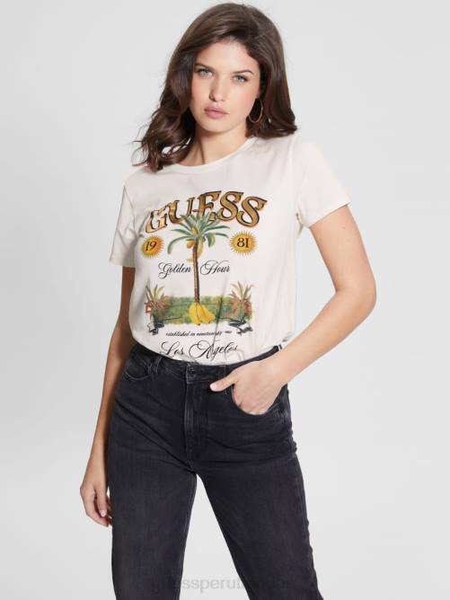 GUESS camiseta fácil de plátano mujer 0P8X1133 glamour blanco vestir