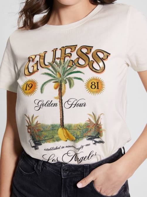 GUESS camiseta fácil de plátano mujer 0P8X1133 glamour blanco vestir