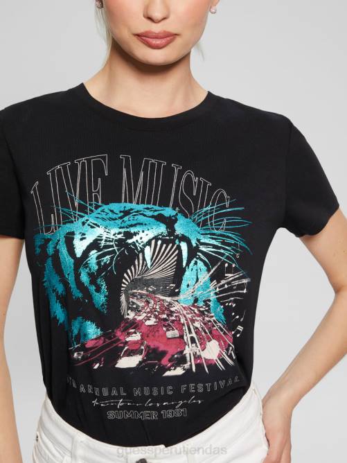 GUESS camiseta gráfica fácil de música en vivo mujer 0P8X1132 negro vestir