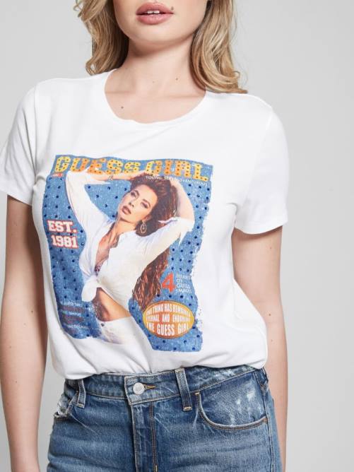 GUESS camiseta gráfica fácil para niña mujer 0P8X1102 blanco puro vestir