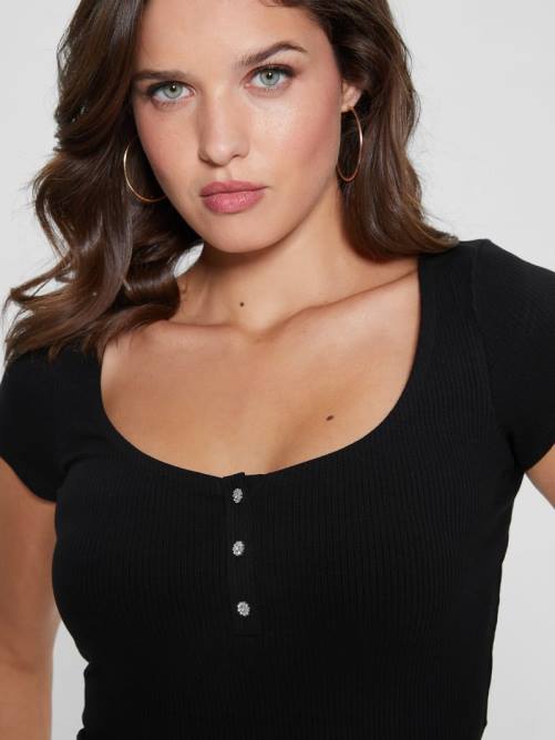 GUESS camiseta henley eco karlee mujer 0P8X1090 negro vestir