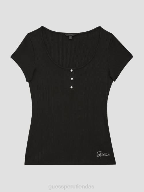 GUESS camiseta henley eco karlee mujer 0P8X1090 negro vestir