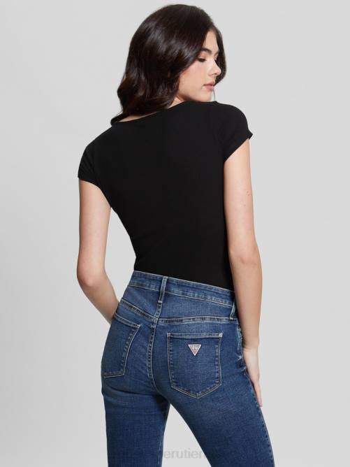 GUESS camiseta henley eco karlee mujer 0P8X1090 negro vestir