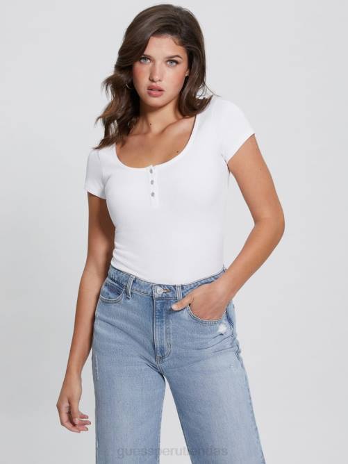 GUESS camiseta henley eco karlee mujer 0P8X1116 blanco puro vestir
