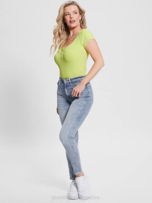 GUESS camiseta henley eco karlee mujer 0P8X1140 kiwi polvoriento vestir
