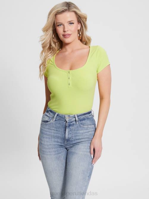 GUESS camiseta henley eco karlee mujer 0P8X1140 kiwi polvoriento vestir