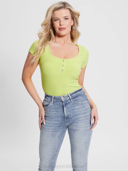 GUESS camiseta henley eco karlee mujer 0P8X1140 kiwi polvoriento vestir