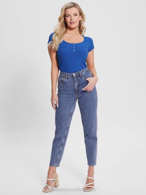 GUESS camiseta henley eco karlee mujer 0P8X1198 claramente azul vestir
