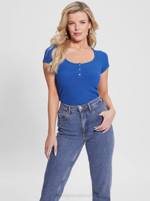 GUESS camiseta henley eco karlee mujer 0P8X1198 claramente azul vestir