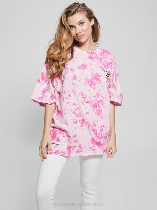 GUESS camiseta lounge extragrande con flores arrojadizas mujer 0P8X1257 llamativo rosa fucsia mul vestir
