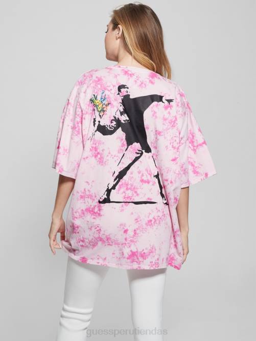 GUESS camiseta lounge extragrande con flores arrojadizas mujer 0P8X1257 llamativo rosa fucsia mul vestir