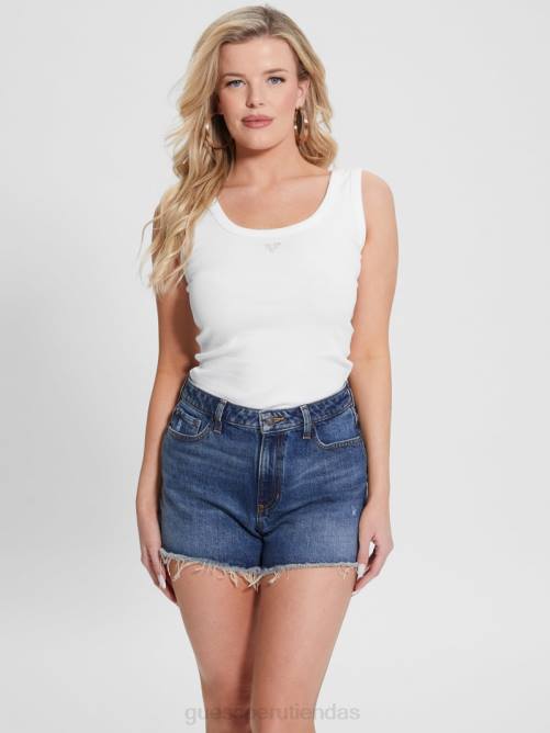 GUESS camiseta sin mangas eco triangular brillante acanalada mujer 0P8X1036 blanco puro vestir