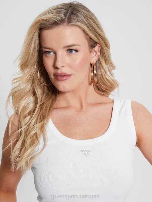 GUESS camiseta sin mangas eco triangular brillante acanalada mujer 0P8X1036 blanco puro vestir