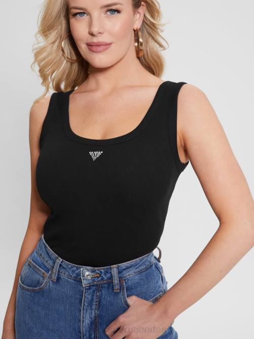 GUESS camiseta sin mangas eco triangular brillante acanalada mujer 0P8X1053 negro vestir