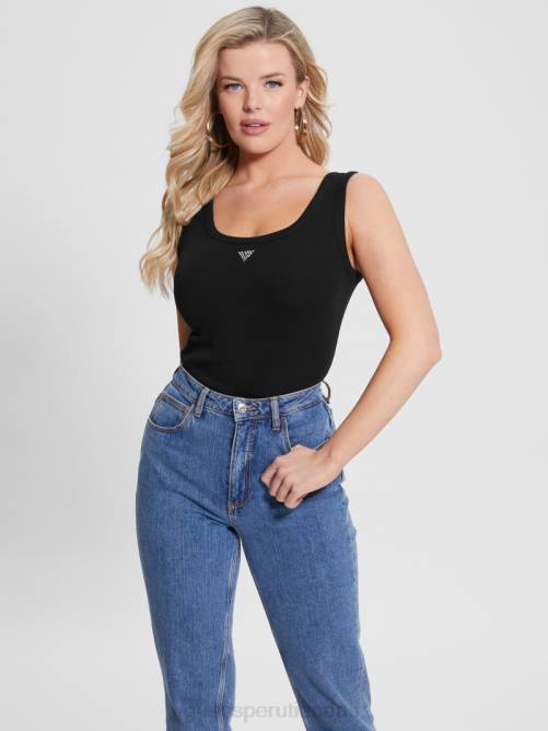 GUESS camiseta sin mangas eco triangular brillante acanalada mujer 0P8X1053 negro vestir