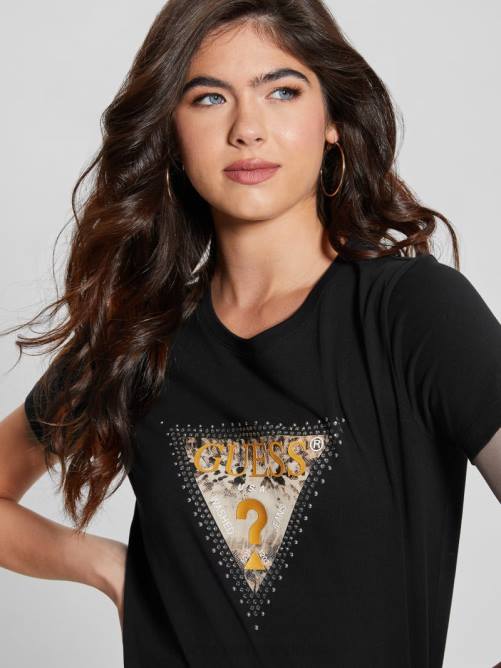GUESS camiseta triangular eco animal mujer 0P8X1129 negro vestir