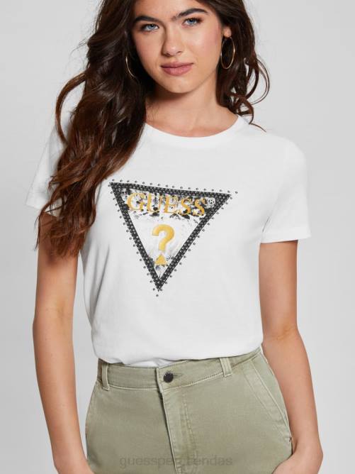 GUESS camiseta triangular eco animal mujer 0P8X1255 blanco crema vestir