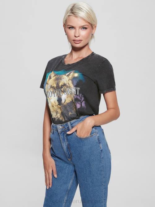 GUESS en la noche camiseta fácil mujer 0P8X1680 negro azabache multicolor vestir