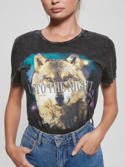 GUESS en la noche camiseta fácil mujer 0P8X1680 negro azabache multicolor vestir
