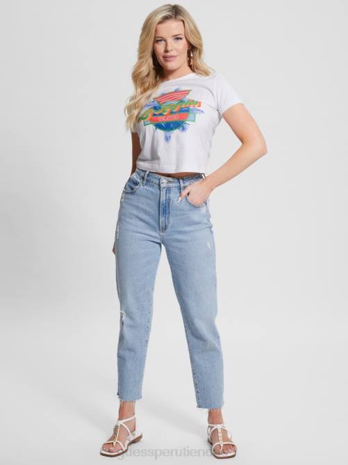 GUESS la. camiseta con cuello redondo 1981 mujer 0P8X1070 blanco puro vestir