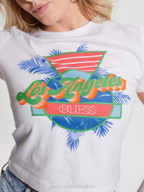 GUESS la. camiseta con cuello redondo 1981 mujer 0P8X1070 blanco puro vestir