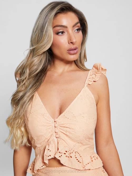 GUESS top arielle con ojales mujer 0P8X1009 crema de durazno vestir