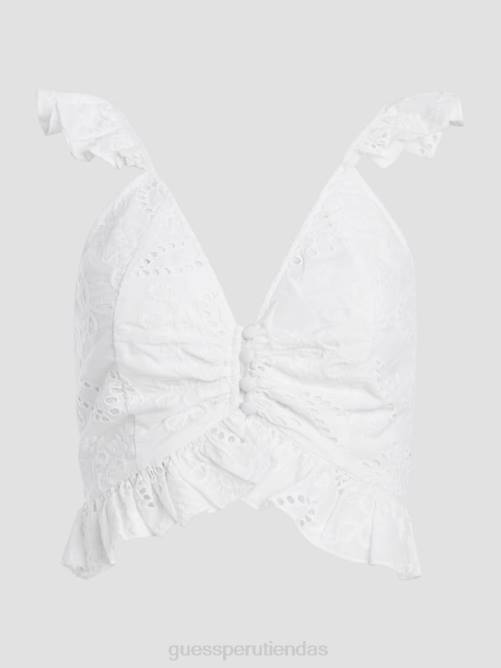GUESS top arielle con ojales mujer 0P8X1086 blanco puro vestir