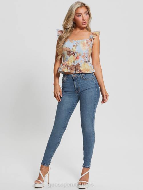 GUESS top con sobrefalda eco carine mujer 0P8X1186 flor de durazno vestir