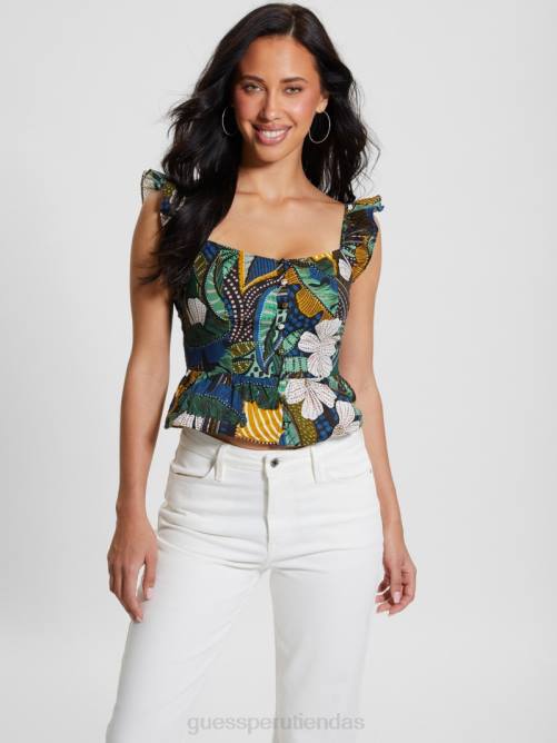 GUESS top con sobrefalda eco carine mujer 0P8X973 viajero tropical vestir