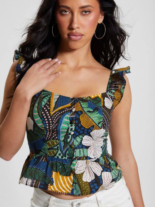 GUESS top con sobrefalda eco carine mujer 0P8X973 viajero tropical vestir